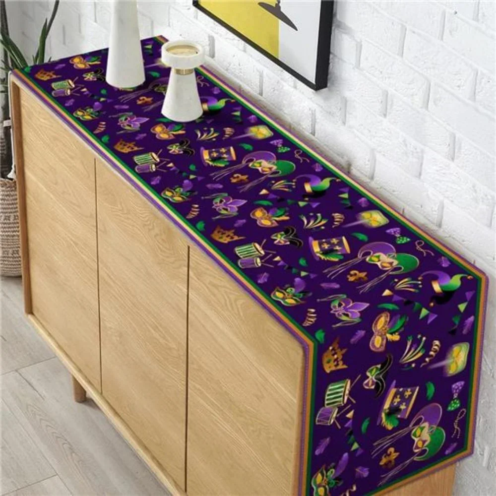 Mardi Gras Table Runner Party Masks Fleur De Lis Decor Decorative Dining Cloth